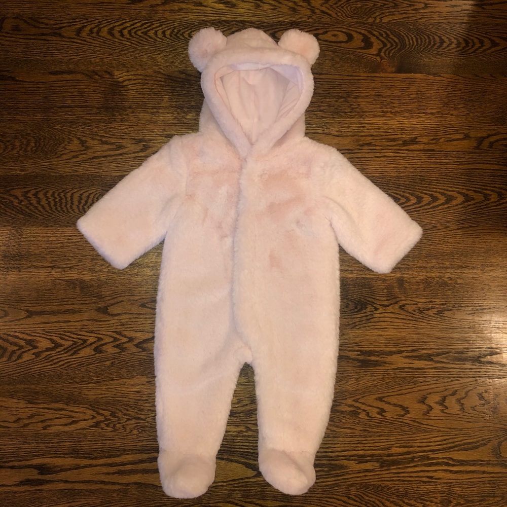 Janie and Jack Faux Fur Pink Bear Outerwear Sz 0-3